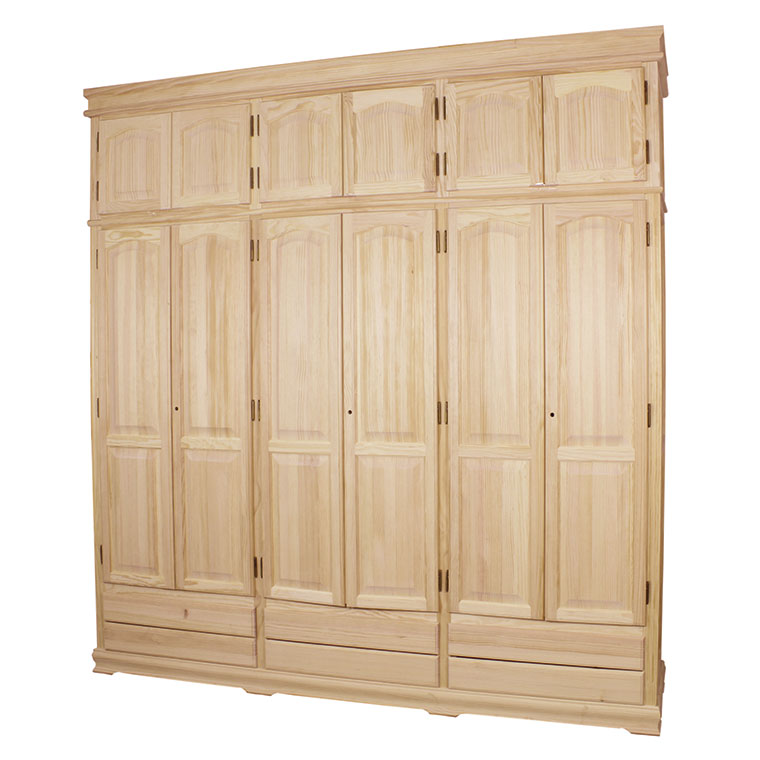 ▷ Armario 2, 3, 4 y 6 puertas con altillo doble cajonera madera pino crudo, sin pintar Compra en