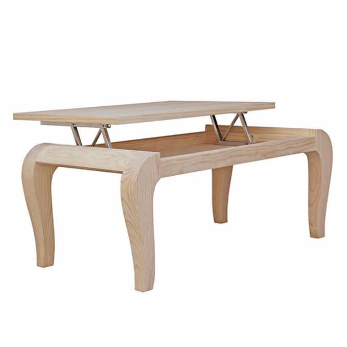 Mesa centro 110 cm. elevable madera pino crudo modelo Cisne