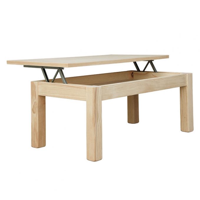 Mesa centro fija o elevable de 110 cm. madera pino crudo modelo Eco