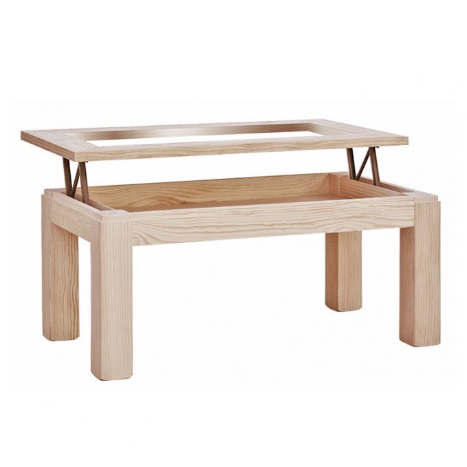 Mesa centro tapa madera o cristal madera pino crudo modelo pata gruesa