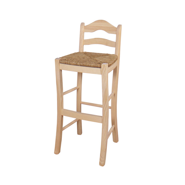 Taburete alto asiento enea respaldo madera pino crudo modelo Ubeda -  MUEBLENCRUDO - Muebles en Crudo Online
