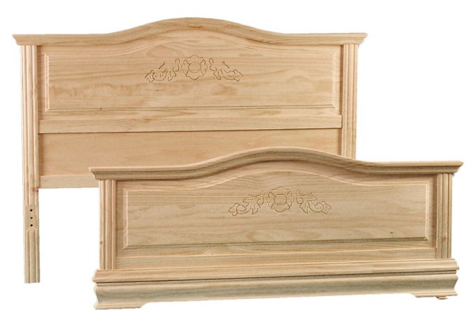 Cama 90, 105, 135 y 150 cm. madera pino crudo modelo Burdeos