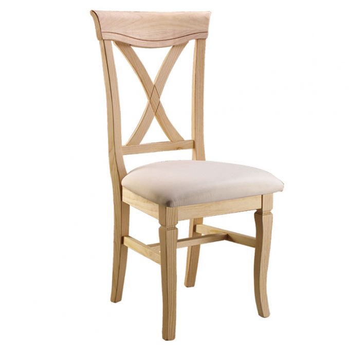 Silla modelo Valencia asiento pretapizado madera pino crudo